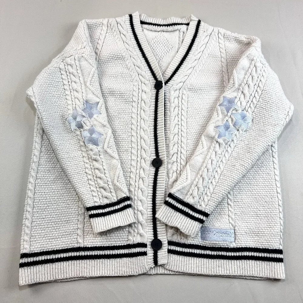 Taylor Swift Folklore 2020 The Cardigan Sweater Cable Knit Stars Beige MD/LG